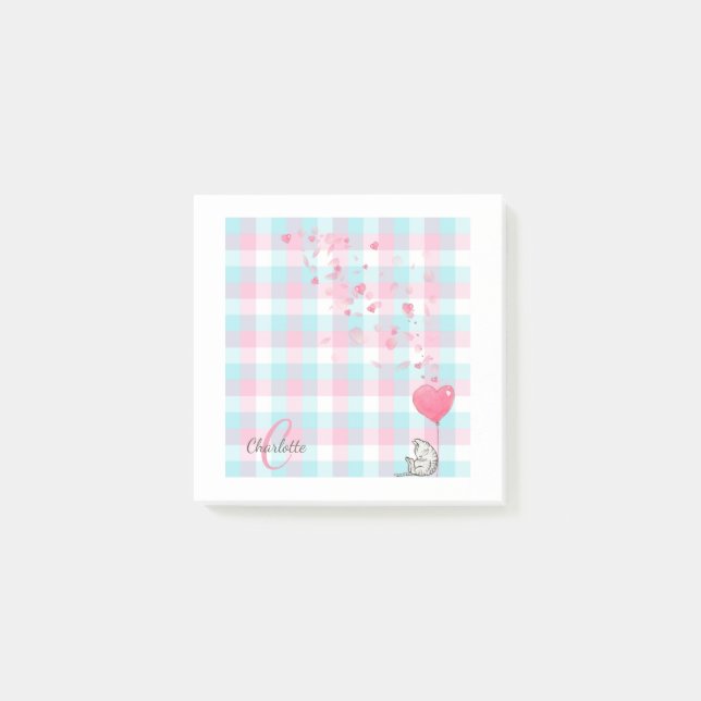 Post-it® Chat mignon Monogramme bleu rose (Devant)
