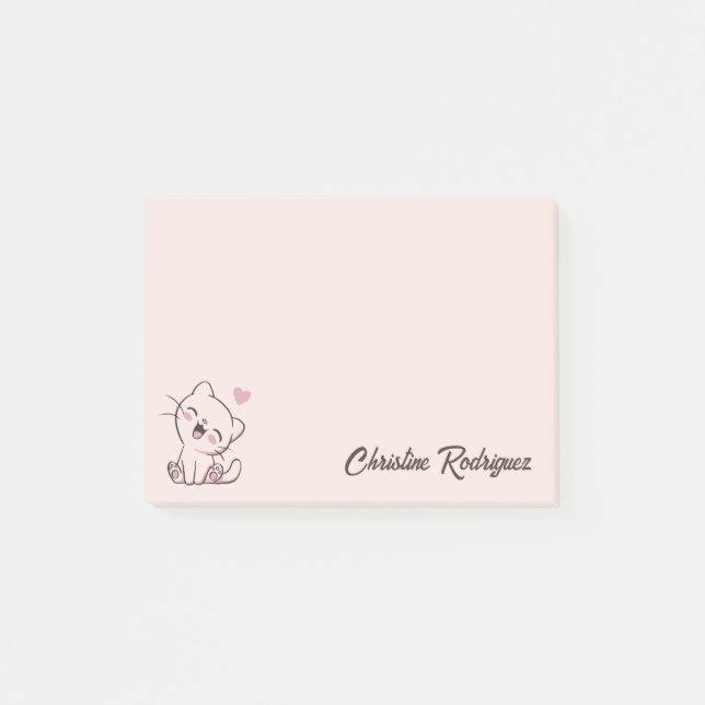 Post-it® Chat Mignon Rose Texte Personnalisé (Devant)