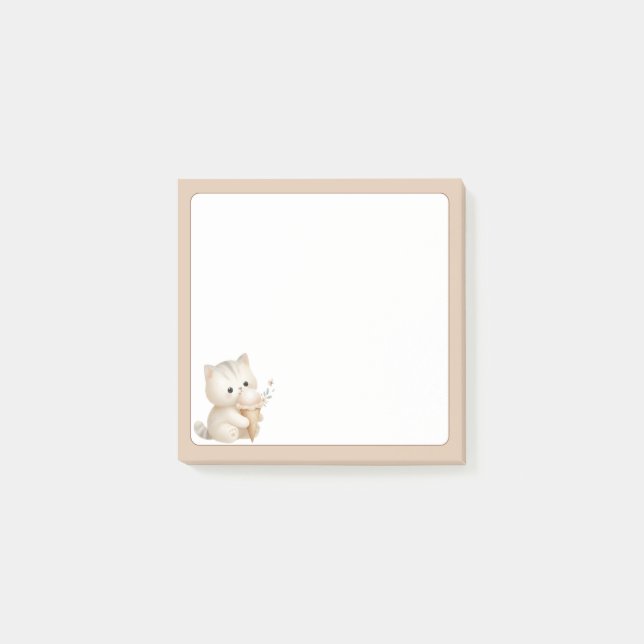 Post-it® Chat mignonne Arrière - plan tan avec crème glacée (Devant)