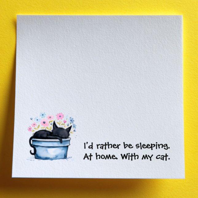 Post-it® Chat noir avec des fleurs j'aimerais mieux dormir (Créateur téléchargé)