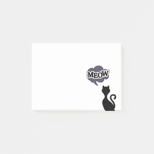 Post-it® Chat noir dit miaou, chaton mignon silhouette (Devant)