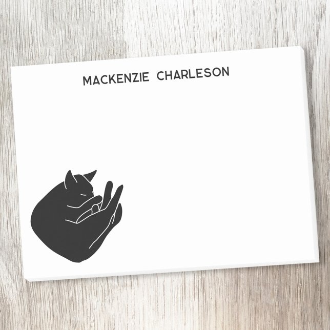 Post-it® Chat Noir Dormant Nom Personnalisé (Modern minimalist personalized custom name sleeping black cat block print post it sticky notes)