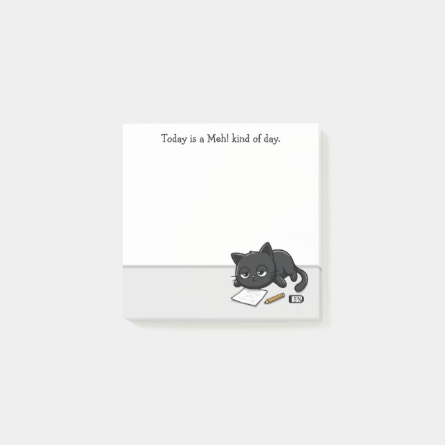 Post-it® Chat noir ennuyé, bof ! Une sorte de journée (Devant)