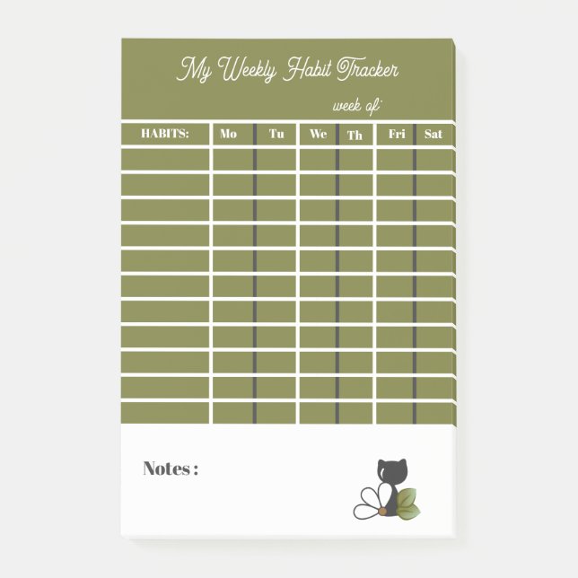 Post-it® Chat noir mignon et fleur – Personnalisé (Devant)