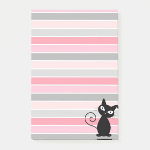 Post-it® Chat noir mignon fantaisiste sur rayures
