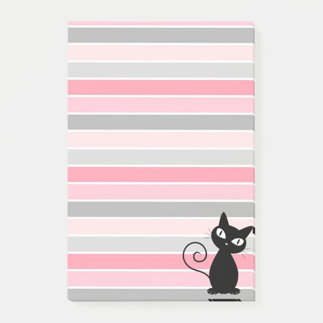Post-it® Chat noir mignon fantaisiste sur rayures (Devant)
