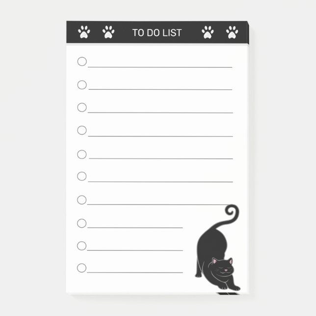 Post-it® Chat noir mignon sur notes post-it noir et blanc (Devant)