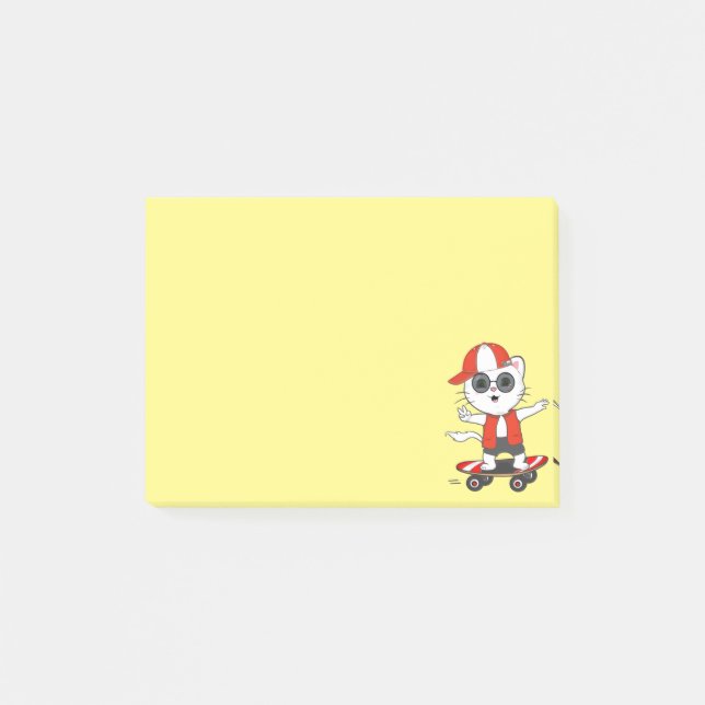 Post-it® Chat patineur mignon sur fond jaune (Devant)