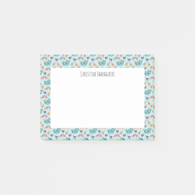 Post-it® Chat rêveur flottant dans le motif d'aquarelle de (Devant)