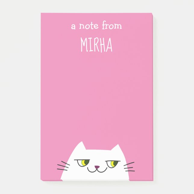 Post-it Chat Rose Personnalisé Nom Mignon Kawaii (Devant)