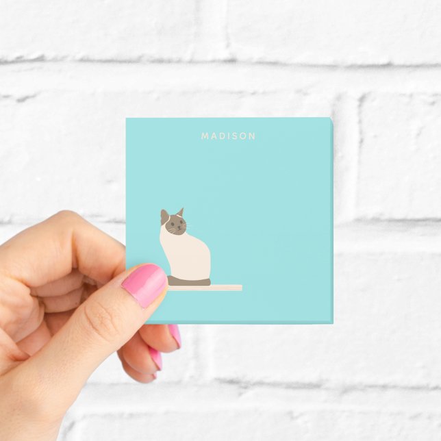 Post-it® Chat siamois sur des notes bleues avec nom (Créateur téléchargé)