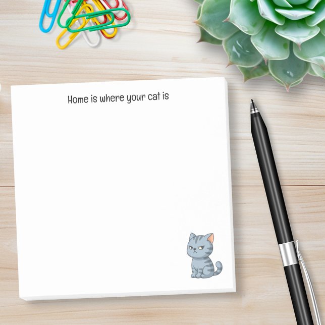 Post-it® Chat Tabby Gris Grincheux Texte Personnalisé (Créateur téléchargé)