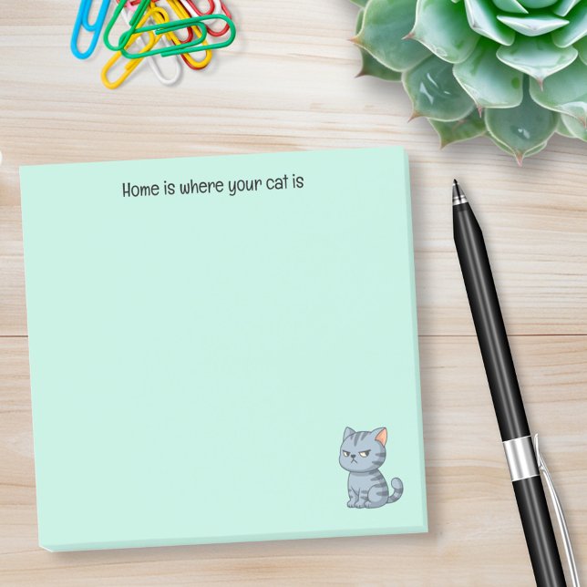 Post-it® Chat tabby gris grincheux texte personnalisé sur f (Créateur téléchargé)