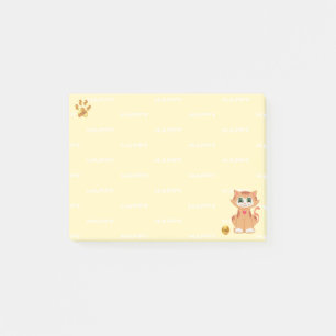 Post-it® Chaton Tabby Poil Orange Dessin Animé sur Fond Jau