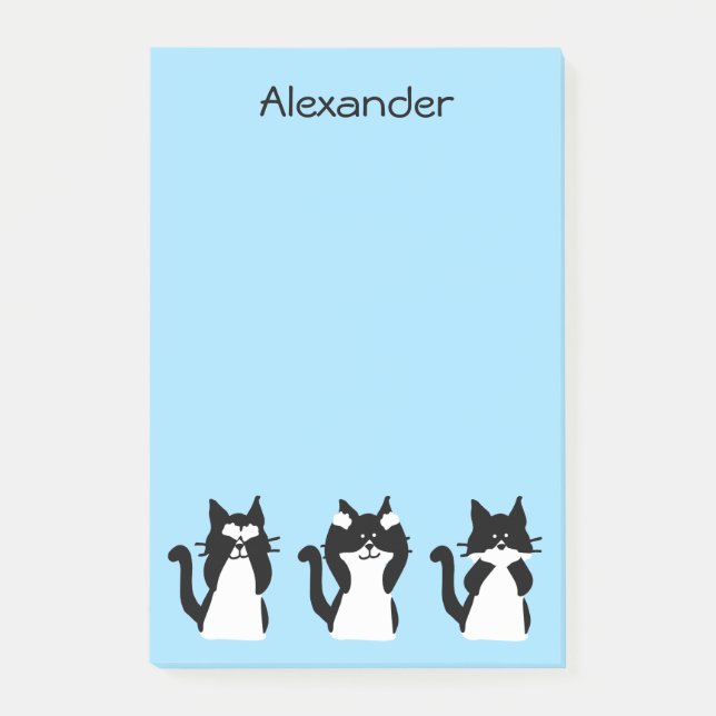 Post-it® Chats de Tuxedo | Trois Kitties Sages Bleu clair (Devant)