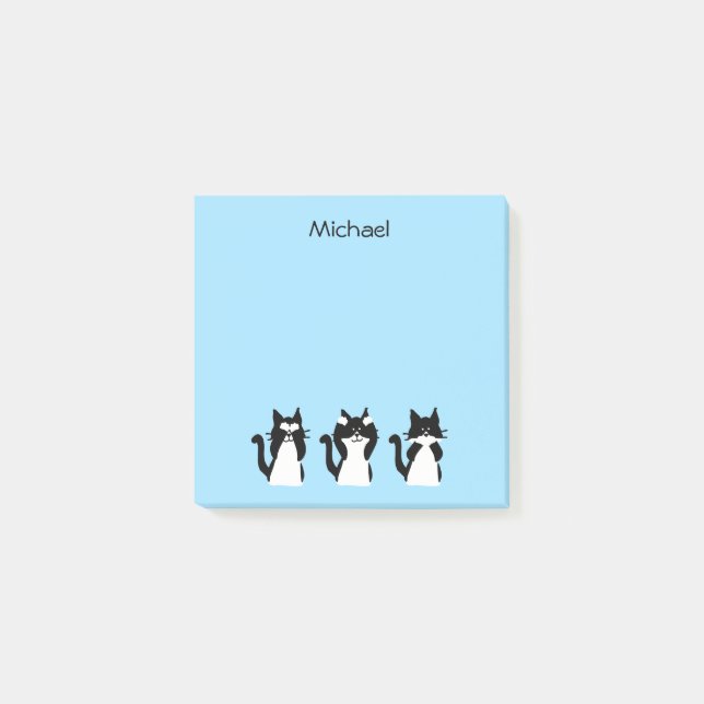 Post-it® Chats noirs blancs Trois chatons sages Bleu (Devant)