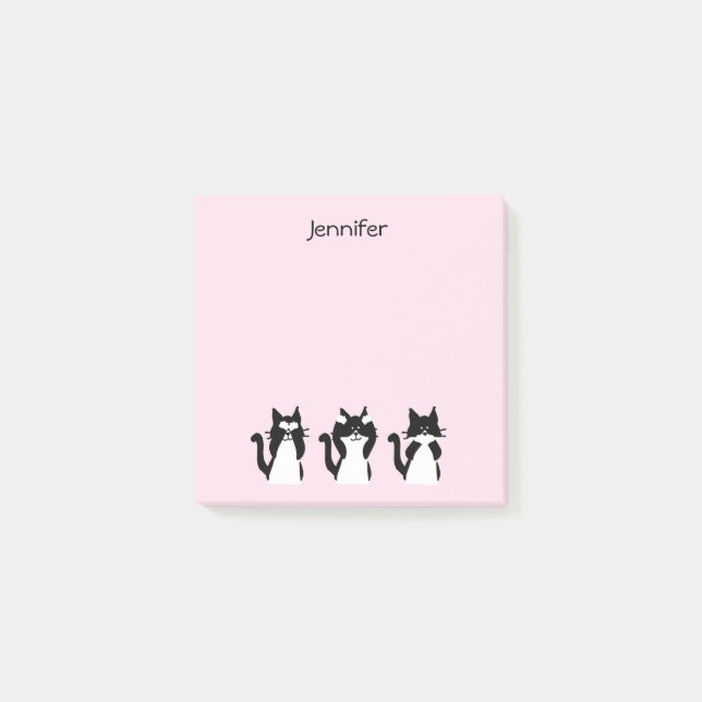 Post-it® Chats noirs et blancs Trois chatons sages Rose (Devant)