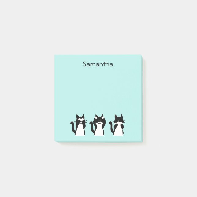 Post-it® Chats noirs et blancs Trois chats sages Aqua bleu (Devant)