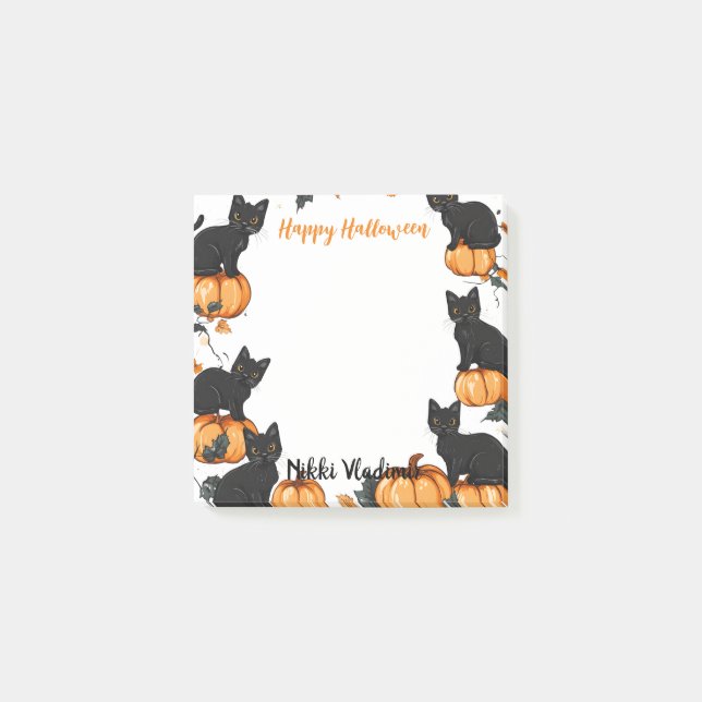Post-it® Chats noirs et Citrouille Happy Halloween (Devant)