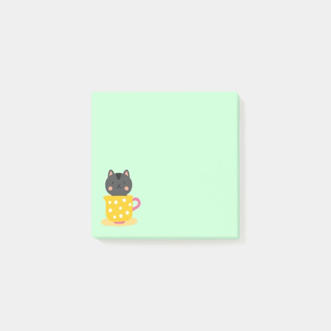 Post-it® Chatte mignonne en dessin animé sur la menthe (Devant)