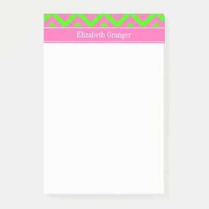 Post-it® Chaud rose #2 Lime Green LG Chevron Nom Monogramme