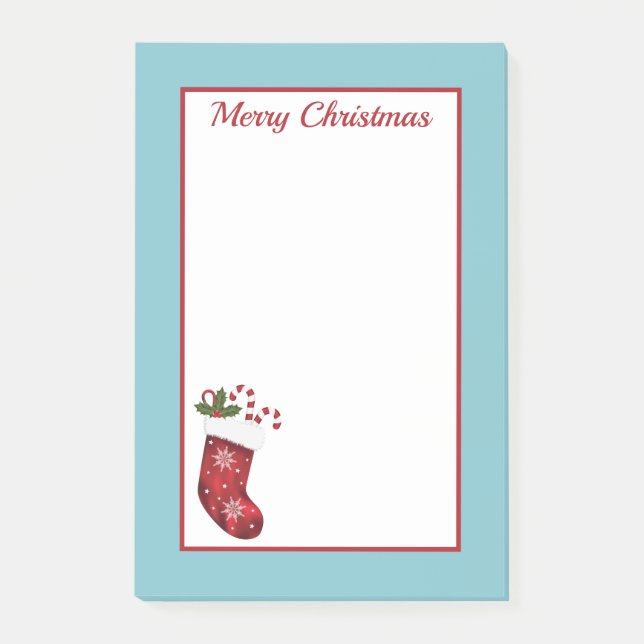 Post-it® Chaussette de Noël rouge avec texte bleu et person (Devant)