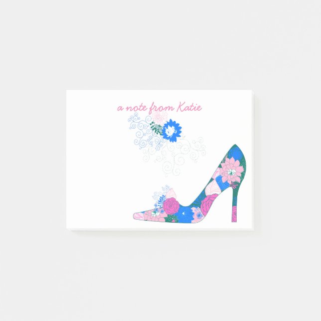 Post-it® Chaussure rose et bleue de fleur (Devant)