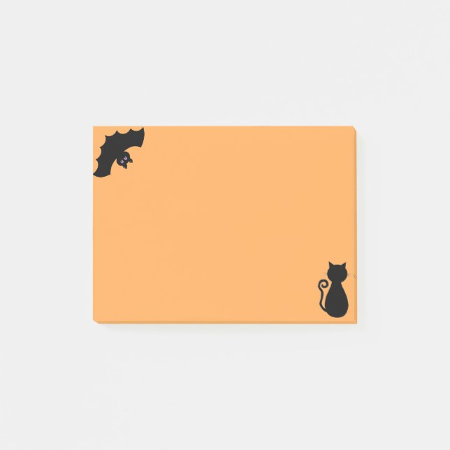 Post-it® Chauve-souris d'Halloween et chat noir sur orange (Devant)