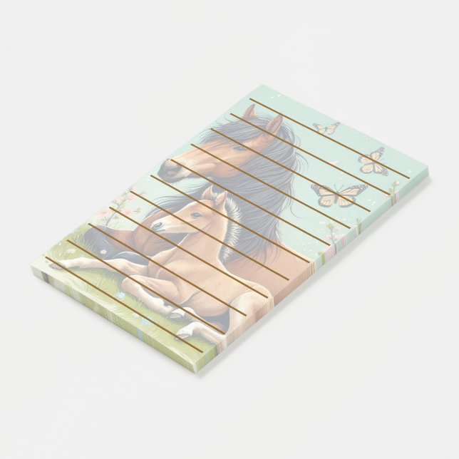 Post-it® Cheval et poulain se reposent dans un cadre de pri (Incliné)