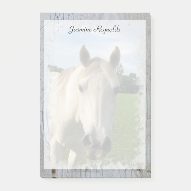 Post-it® Cheval quart gris sur le conseil blanchi (Devant)