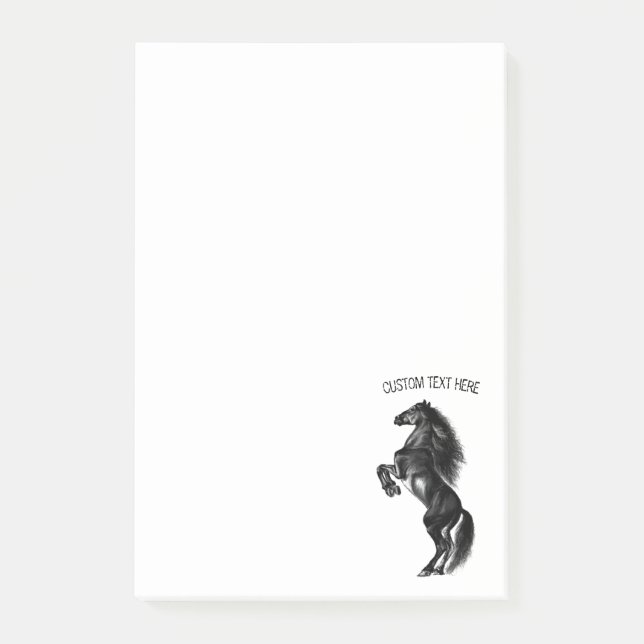 Post-it® Cheval Sauvage Noir Droit - Dessin Noir et Blanc (Devant)