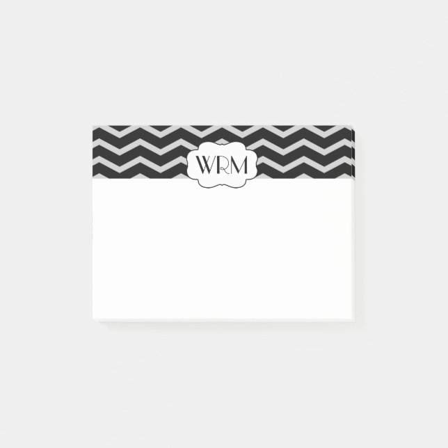Post-it® Chevron gris et noir à motifs monogramme (Devant)
