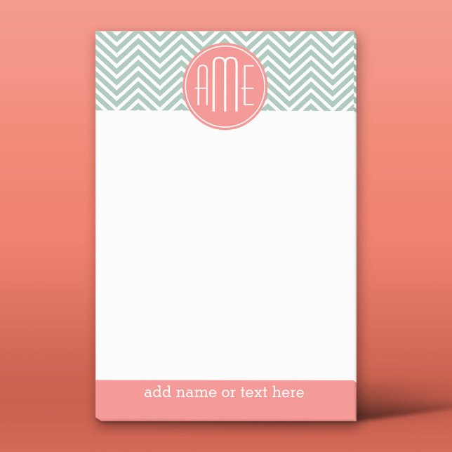 Post-it® Chevrons à la menthe et au corail Monogramme perso (Custom Post-it Notepad)