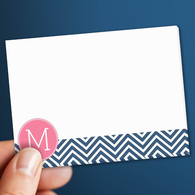 Post-it® Chevrons bleu marine et magenta sur mesure Monogra (Custom Post It Notepad)