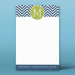Post-it® Chevrons bleu marine et vert citron Monogramme per