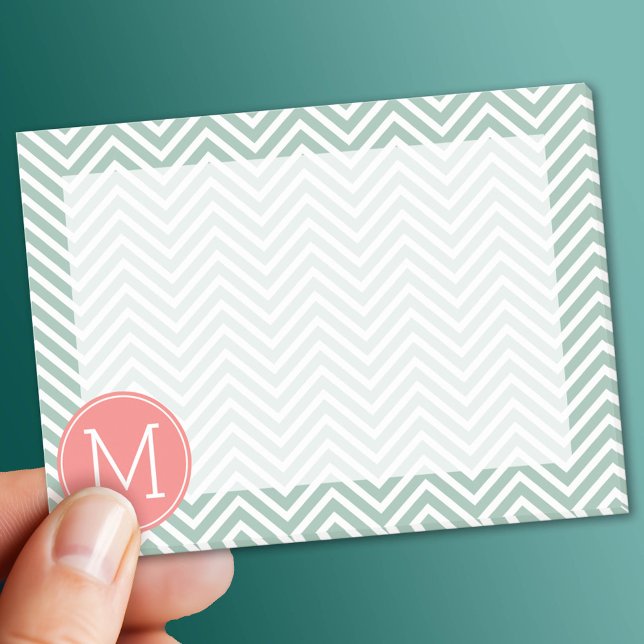 Post-it® Chevrons de menthe et de corail avec Monogramme pe (Custom Post It Note Pad)