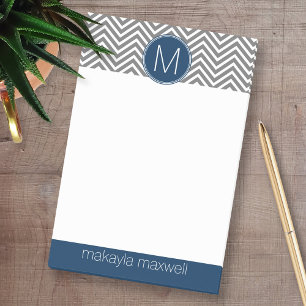 Post-it® Chevrons gris et bleu marine avec monogramme