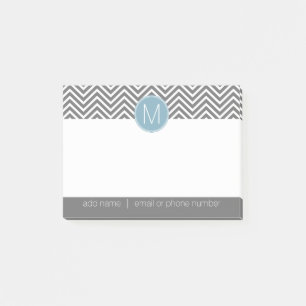 Post-it® Chevrons gris et bleu pastel avec Monogramme perso