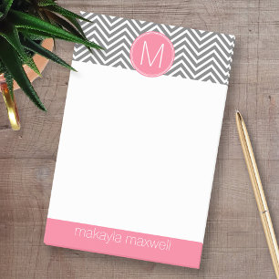 Post-it® Chevrons gris et roses avec monogramme