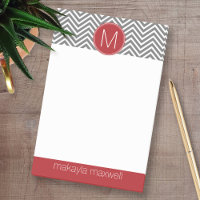 Chevrons gris et rouge avec Monogramme personnalis