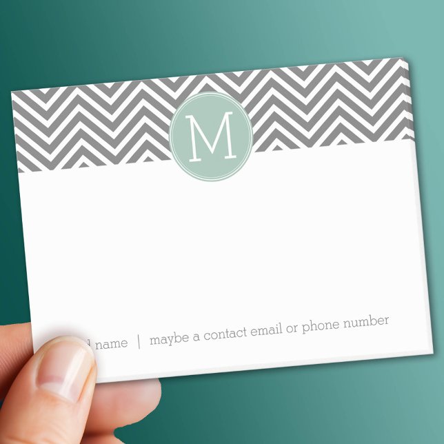 Post-it® Chevrons Monogramme Personnalisé Vert Menthe et Ch (Custom Post It Note Pad)