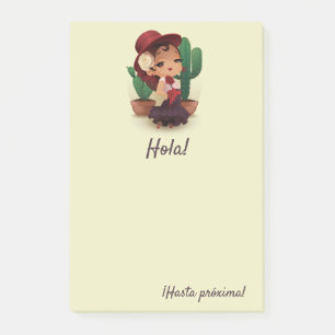 Post-it® Chibi flamenco en espagnol casquette et cactus