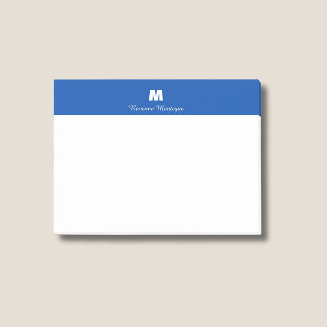 Post-it® Chic Bleu Cobalt Nom Personnalisé Lettre Monogramm (Créateur téléchargé)