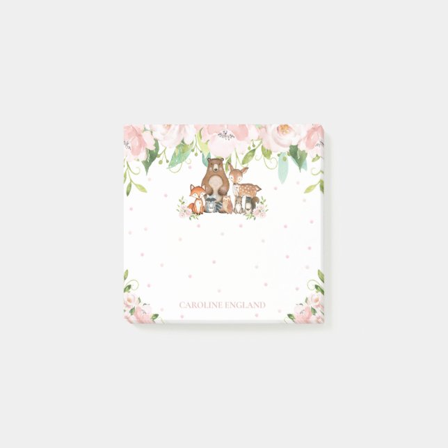 Post-it® Chic mignon Animaux Bois Fleurs Roses (Devant)