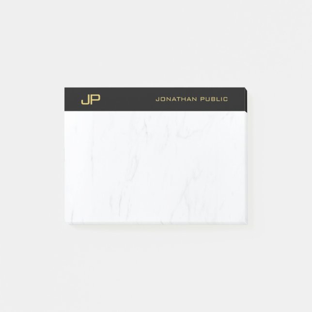 Post-it® Chic Monogramme Noir Marbre Or Simple Modèle (Devant)