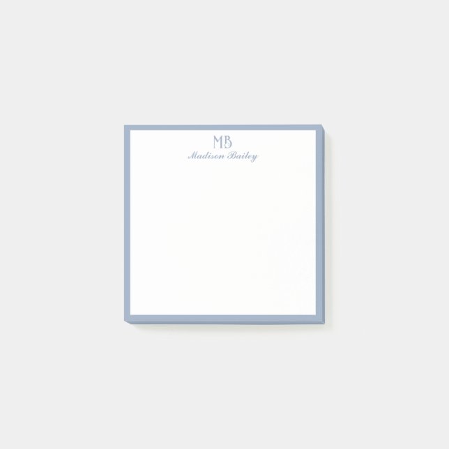 Post-it® Chic Monogramme Typographie Décorative | Dusty Blu (Devant)