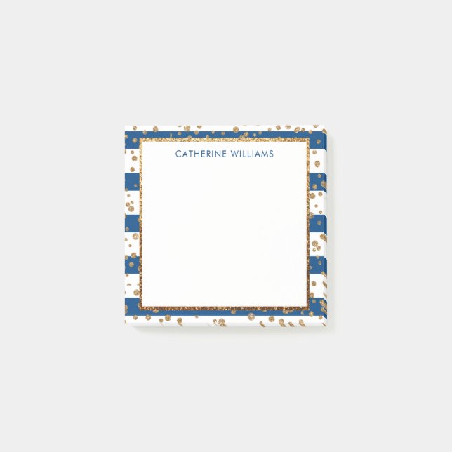 Post-it® Chic Navy Bleu Blancs Parties scintillant Or Bleu  (Devant)