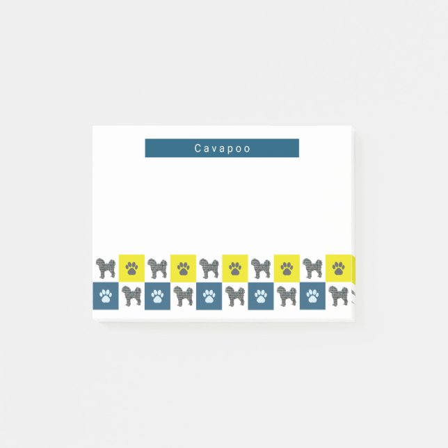 Post-it® Chien Cavapoo et cordes bleu et jaune paw (Devant)