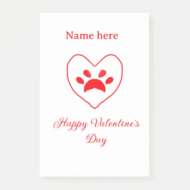Post-it® Chien chat patte cœur rouge joyeux saint-valentin  (Devant)