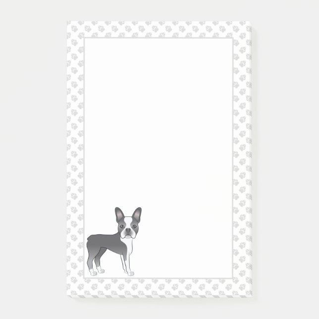 Post-it® Chien de dessin animé Boston Terrier bleu et blanc (Devant)